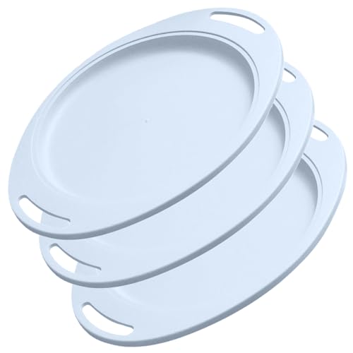 Image of Unbreakable Wheat Straw Dinner Kids Plate Dinnerware Sets Serving Plates Round Dishes for Dessert, Appetizer, Fruit, Snack, Salad Dishwasher & Microvave Safe Dinner Set (34cm, Blue, Set of 3)