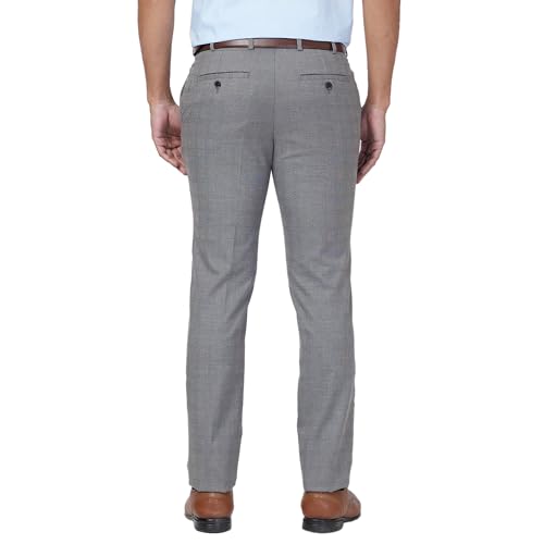 Image of Raymond Men's Mid Rise Slim Fit Checks Pattern Polyester Blend Pleated Formal Trouser