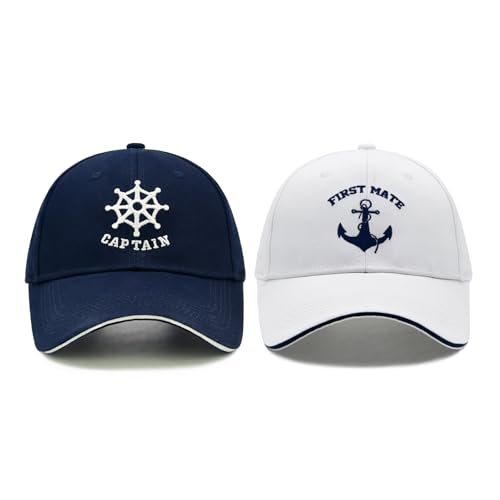 Wodeal Captain and First Mate Hat Set, Adjustable Matching Cotton Nautical Marine Sailor Baseball...