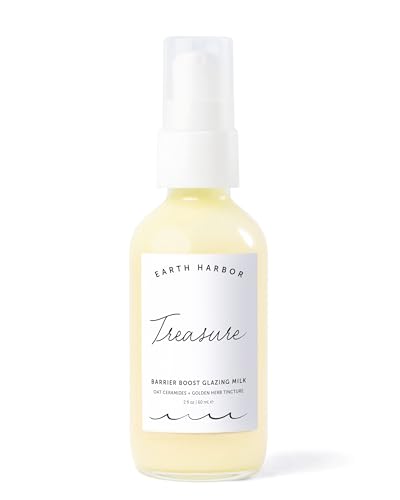 Earth Harbor Treasure Barrier Boost Glazing Milk Vegan Essence Moisturizer for Sensitive Dry & Acne-Prone Skin Oat Ceramides & Sea Buckthorn Hydrates Calms & Repairs Skin Barrier 2 oz