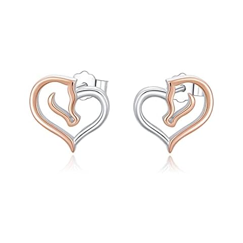 Horse Earrings 925 Sterling Silver Heart Rose Gold Earrings Horse Earrings Studs for Women Hypoallergenic Earrings Christmas Jewelry Graduation Gift (Rose Gold) Cover