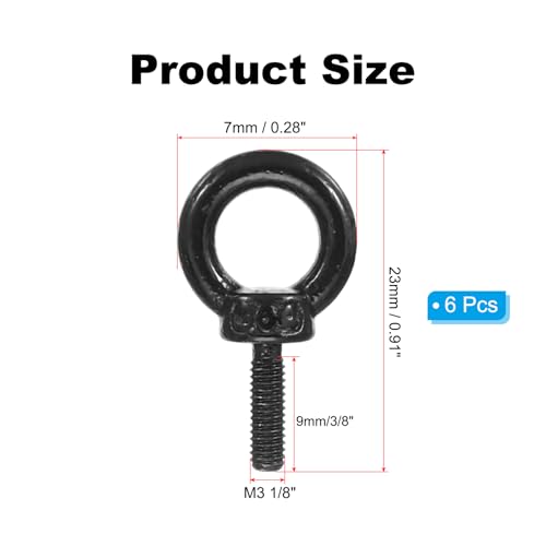 Image of PATIKIL Lifting Eye Bolts M3 x 9mm, 6 Pcs 304 Stainless Steel Shoulder Ring Threaded Screw Machinery Shoulder Eyebolt for Lifting Hanging, Black