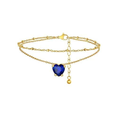 FindChic Bling Heart Birthstone Anklets Layered Beaded Ankle Bracelets for Women Gold/Black/Silver 12 Month Gem Colors Foot Chain Summer Jewelry for Girls, with Gift Box Gold 09. Sep.-Create