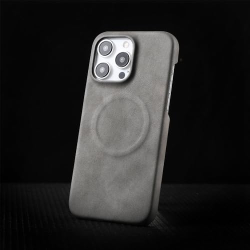 Coque cuir PU iPhone 15 gris housse magnétique pour trajets et réunions