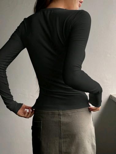 Image of Casual Regular Sleeves Solid Women Tops Henley Neck Top