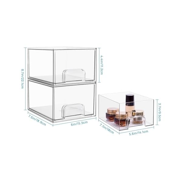 Vtopmart 2 Stück Schubladen Organizer, Transparent Badezimmer Organizer mit 16 Rutschfeste Matte, Schminktisch Organizer für Badezimmer, Schminktisch, Unter Waschbecken – Bild 4