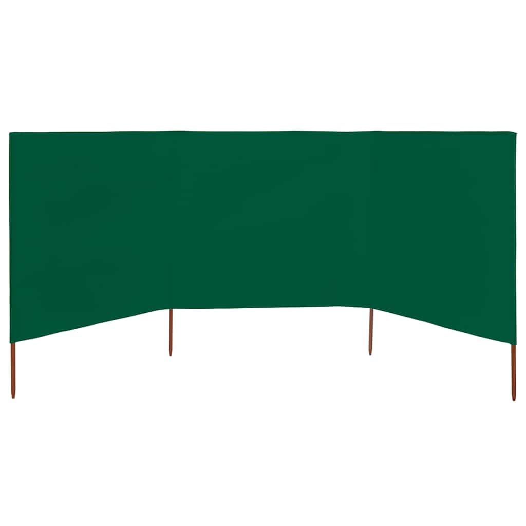 Parawan Plażowy 3 Panele Tkanina Zielony 400x80 cm | Składane, drewniane słupki, włóknina tekstylna, wiatroszczelna