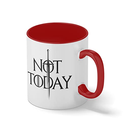 Not Today Game Of Thrones Arya Stark Weiße Kaffeetasse Mug mit roten Felgen und Griff Not Today Game Of Thrones Arya Stark Weiße Kaffeetasse Mug mit roten Felgen und Griff
