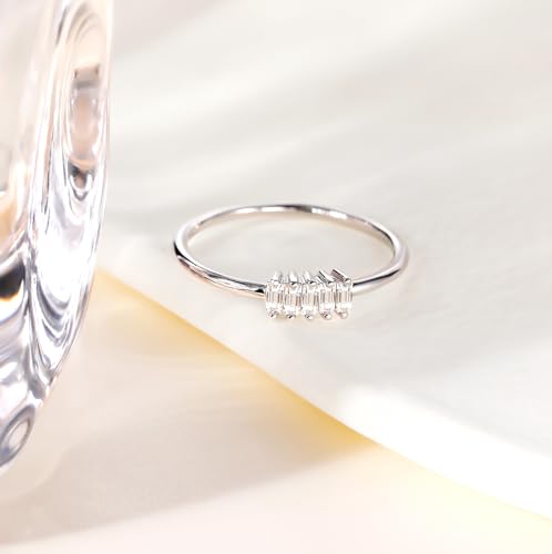 TIGRADE 1.5mm Eternity Ring 14k Gold Plated Stacking Ring Baguette Cubic Zirconia Petite Wedding Band for Women Size 3-12, Silver, Size 11.52