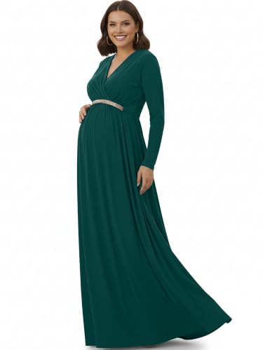 Image of KOH KOH Womens Maternity Long Sleeve V-Neck Flowy Winter Maxi Dress Gown