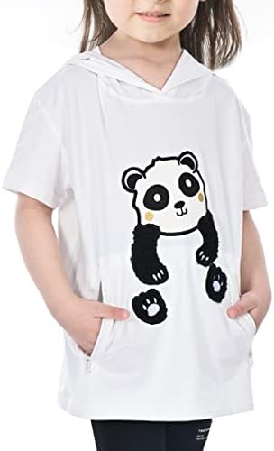 ENDIRAD Girts Boys T-Shirt with Zipper Pocket,Cute Panda Cotton Tees Short Sleeve Tops for Kids,UV Protection Hoodies White