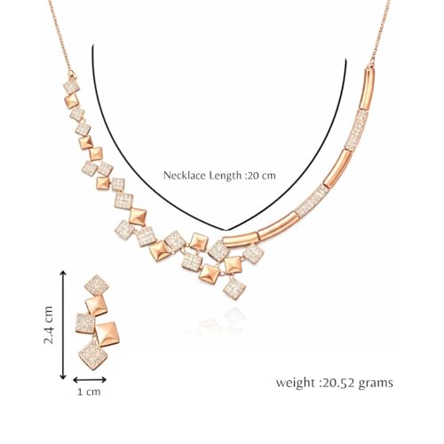 Image of Nilu's Collection Rose Gold Plated AD Stone Jewellery Set for Women, Girls | Special Ocassion, Wedding, Engagement, Dating | Anti Tarnish | Anti Allergy | Necklace and Earring Set | Gift for Her