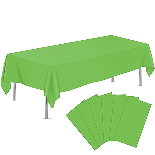 Image of tujol Lime Green 6 Pack Plastic Table Cloth 54 inch x 108 inch, Disposable Tablecloths Rectangle Table Cover, Plastic Tablecloths for Parties