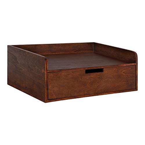 Kate and Laurel Kitt Modern Floating Wall Shelf Side Table with Drawer, 18" x 12" x 6.5", Walnut