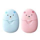 CIYODO Hojas de Jabón Desechables Portátiles 2 Piezas, Mini Copos Espumosos para Viaje, Camping y Senderismo, Tamaño Compacto, Colores Azul y Rosa, Caja Ligera de Pp para Cuidado