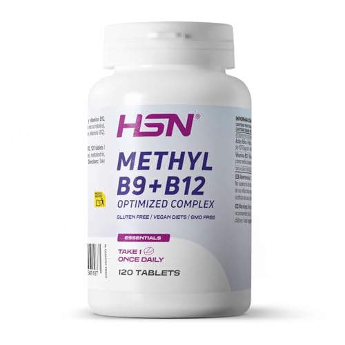 HSN Vitamina B12 Metilcobalamina + Ácido Fólico B9 L-Metilfolato | 120 Tabletas | Methyl Complex Vitamina B Metilado | Vegano, Sin Gluten