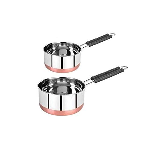 Luxula Stainless Steel Copper Coated Sauce & Milk Pan Tea Coffee Pot Set with Handle for Kitchen (Set of 2)
