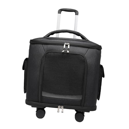 WeiLaiKeQi Cat Carrier Handbag Breathable Carrying Bag Pet Rolling Carrier with Universal Wheels for Small Dogs, Kitten, Puppy, Outdoor, Black