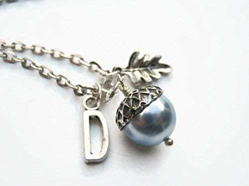 Personalized Acorn Necklace With SMALL Oak Leaf, Designer Faux Pearl Necklace, Antiqued Silver Jewelry, Autumn Nature, CHOOSE Color - Image 5