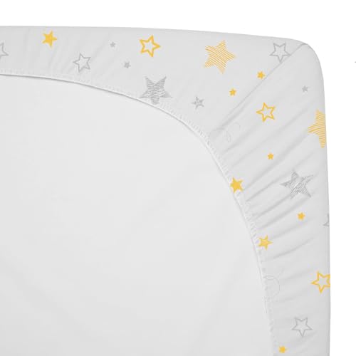 Image of American Baby Company 100% Natural Cotton Fitted Pack and Play Sheet 39 inch x 27 inch - Soft & Breathable Pack N Play Sheet for Playpen, Playard & Mini Crib Mattress, Golden Yellow Star, for Boys & Girls