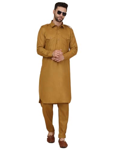 Image of KRAFT INDIA Men's Cotton Pathani Kurta With Drawstring Salwar Set