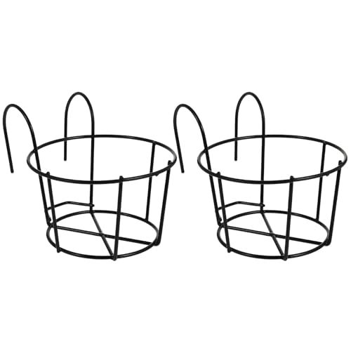 Angoily 2 Pz Fioriere Rotonde Da Appendere In Ferro, Cestini Per Fioriere Da Balcone, Portavasi Da Fiori Adatto per Giardino, Cortile Anteriore e Posteriore, Balcone, Nero