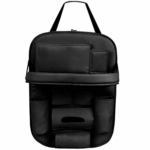 Image of Premium PU Leather Auto Car Back-Seat Organizer with Tray, Multi-pocket Storage, Tablet Holder, Bottle and Tissue Paper Holder, Mobile Holder and Tray for food