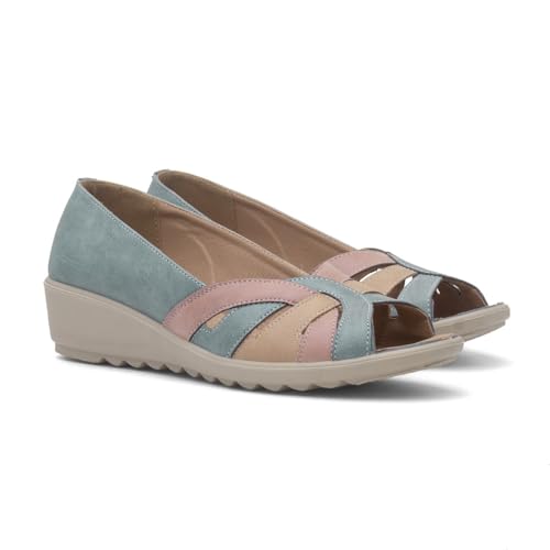 Chaussures compensées Moira bleu à bout ouvert pour vos balades d'été - 7
