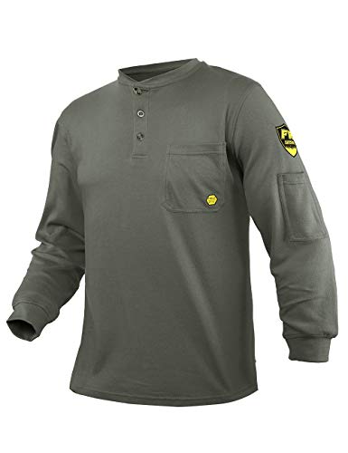 PTAHDUS FR Shirts for Men, 7.1oz Flame Resistant Clothing Long Sleeve FRC Shirts, NPFA2112 100% Cotton Fire Retardant Clothes(Grey,X-Large)