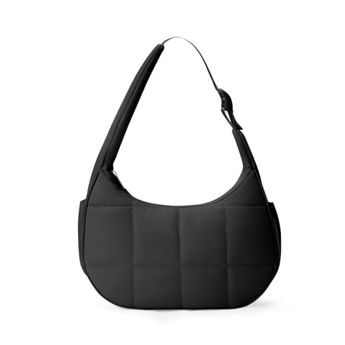 Small Puffer Crescent Shoulder Bag for Women Lightweight Water-Resistant Nylon Purse with Adjustable Strap & Multiple Pockets