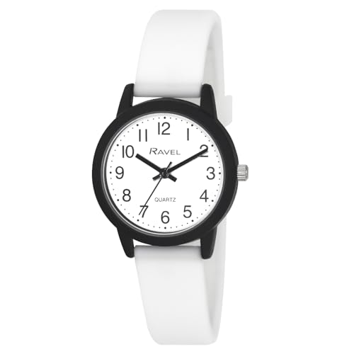 Ravel - Montre-Bracelet en Silicone pour Femme « Summer in Black » (Boîtier de Montre 30 mm) - Quartz Analogique - R1813.4 - Blanc