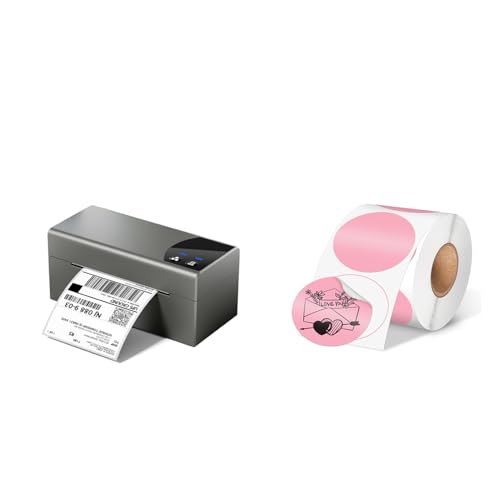 Image of Phomemo Thermal Label Printer with Ethernet & Bluetooth Connectivity, 150mm /s Speed Wiress Thermal Printer with 2 inch Pink Circle Thermal Labels, Compatible with USPS /UPS & More