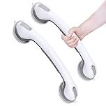 2-Pack Suction Grab Rails for Bathroom, 16" Heavy Duty No-Drill Shower Safety Handles, 110kg Load Capacity, Portable Mobility Aids for Elderly, Disabled, Pregnant & Kids-Grey