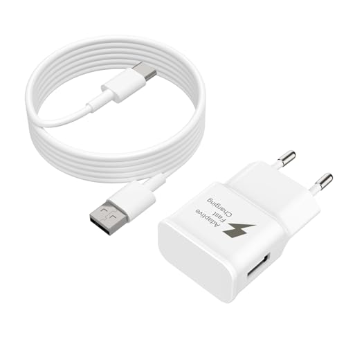 Caricabatterie rapido USB per Samsung Galaxy S9 S8 S10 S10+ S20 S20 FE A04S A14 A13 A12 A22 A23 A33 A34 A51 A52 A53 A54 A05S, Caricabatterie rapido di ricambio originale + cavo tipo C da 2 m (Bianco)