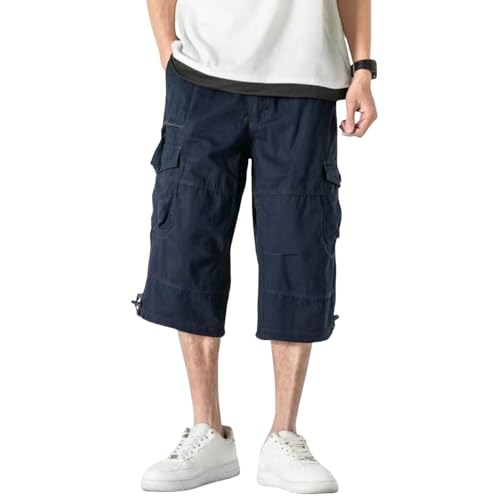 Short d'été pour homme ample à sept points et multi-poches en coton respirant