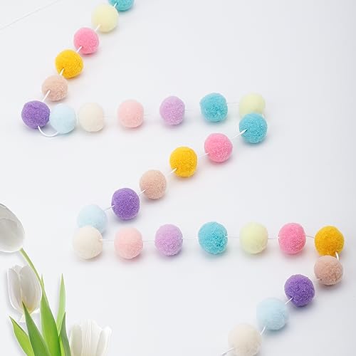 joycraft Pom Pom Garland, Ball Banner, 8ft Decorative Garland with 30Pcs Balls, Ball Ornament Garland for Back to School, Christmas, Halloween, Thanksgiving, Holiday Party（10 Macaron Colors） - Thumbnail 4