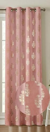 Image of Premium Velvet Long Door Curtains 9 Feet Long, Golden Foil Matka Design Room Darkening Curtains, Thermal Insulated Parda 4 Feet X 9 Feet (48 inch X 108 Inch) - 1 Pcs Pink Colour