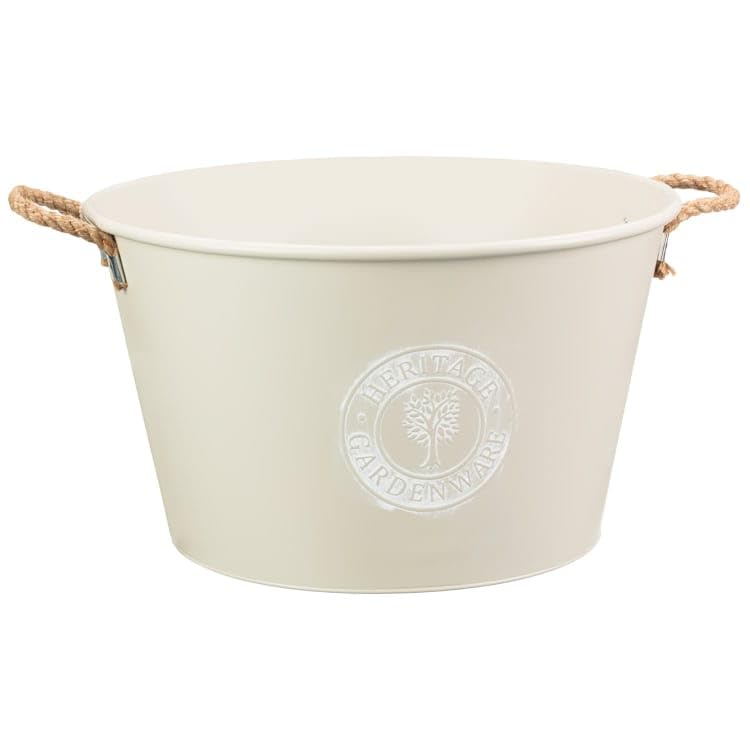 FAHAAM Heritage Gardenware Metal Plant Pots with Rope Handles, Garden Flower Tub Pot, Flower Pots Outdoor Self Watering Indoor Plant Pot, Garden Container for Flowers. (Extra Large Bucket Planter)