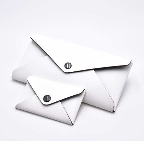 Eglooh - Helios - Set Visitenkarten Etuis + Federmäppchen aus Leder Weiß - Kreditkarten-Etuis - Verschluss mit brünierten Knöpfen - Vollständig Made in Italy Cover