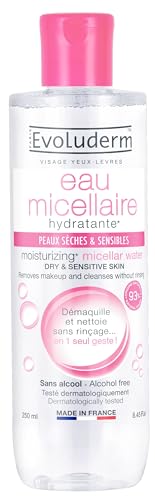 EVOLUDERM - Eau Micellaire Démaquillante Peaux Sèches & Sensibles - 250 ml - 93% d'Origine Naturelle - Végan - Fabrication Française
