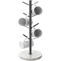 Gypie Marble Mug Tree Stand, 8 Hooks Coffee Cup Holder Storage Rack, Weighted Marble Base Stable Mug Holders for Kitchen Counter Cabinet Cafe (Black)