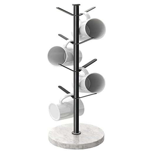 Gypie Marble Mug Holder Tree, 8 Hooks Coffee Cups Stand, New Upgraded Stable Mug Stand for Kitchen Counter Cabinet Cafe Black