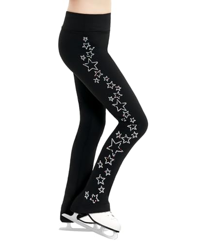 Gogokids Girls Ice Skating Leggings, Kids Fleece Thermal Black Dancing Trousers