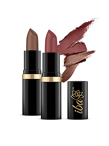 Iba Pure Lips Moisture Rich Set of 2 Lipsticks for Women- Nude Brown (A38 Brown Sugar and A42 Iced Mocha) (2 X 4g) | High Glossy, Creamy Finish & Smooth Texture| Hydrated Lips | Enriched with Vitamin E, Coconut Oil & Shea Butter | Intense Colour & Highly Pigmented| Lip Makeup