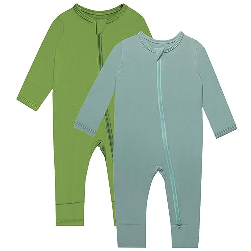 Image of GUISBY Baby Footless Rompers, Rayon Pajamas 2 Way Zipper with Long Sleeve Sleeper