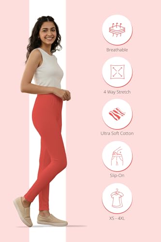 Image of Women's Cotton Lycra Ankle Length Leggings | Regular Rise, Soft 4 Way Stretch Fabric | Casual & Ethnic Wear