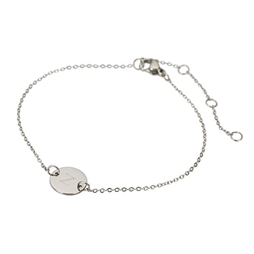Image of HUAN XUN Stainless Steel Engraved Initial Bracelet Adjustable, 7.87 inch