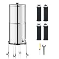 Purewell 3-Stage 0.01?m Ultra-Filtration Gravity Water Filter System, NSF/ANSI 42&372 Certification, 304 Stainless Steel Countertop System with 4 Filters and Stand, Reduce 99% Chlorine, 2.25G