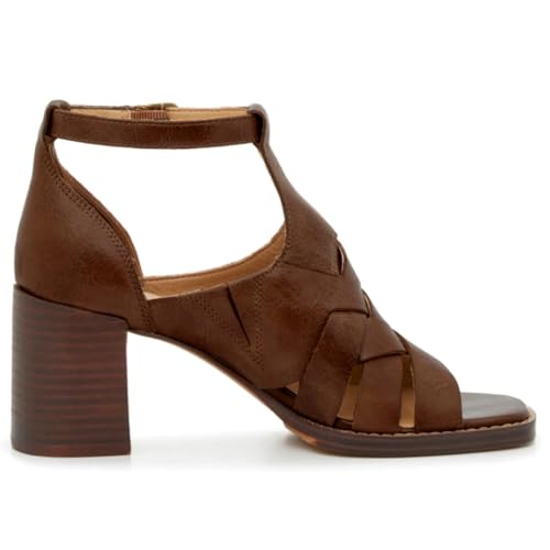 MOOMMO Women Open Toe Heeled Booties Sandals Cutout Ankle T-Strap Caged Sandal Peep Toe Mid Chunky Stacked Heel Summer Bootie Braided Matte Buckle Strappy Shoes Dressy Vintage Office Party 4-11 M US4