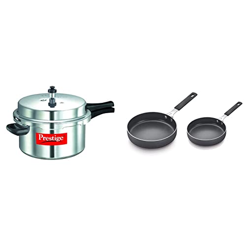 Image of Prestige Popular Aluminium Pressure Cooker, 7.5L + Omega Aluminium Pan Set, 2-Pieces, Black